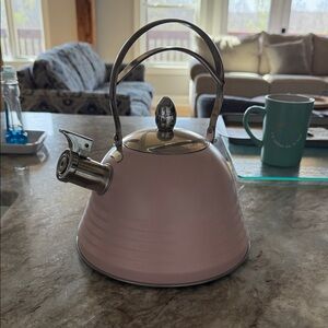 Pink Stovetop Whistling Tea Kettle with Stainless Trim